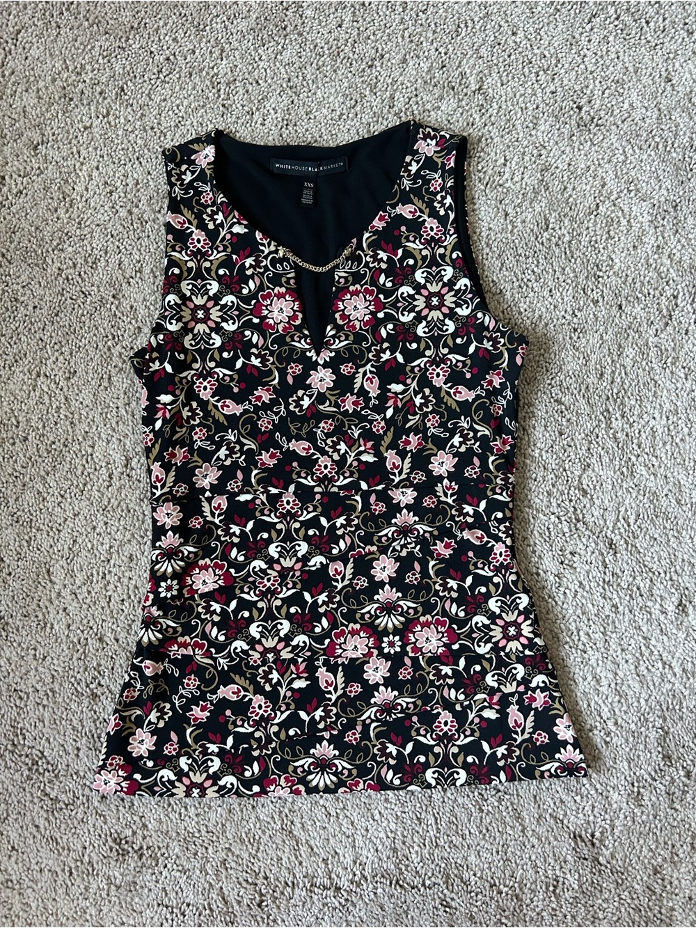 White House Black Market Black Floral Sleeveless V-Neck Top